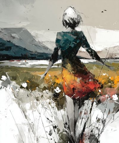 Abstract Woman in Landscape Print.