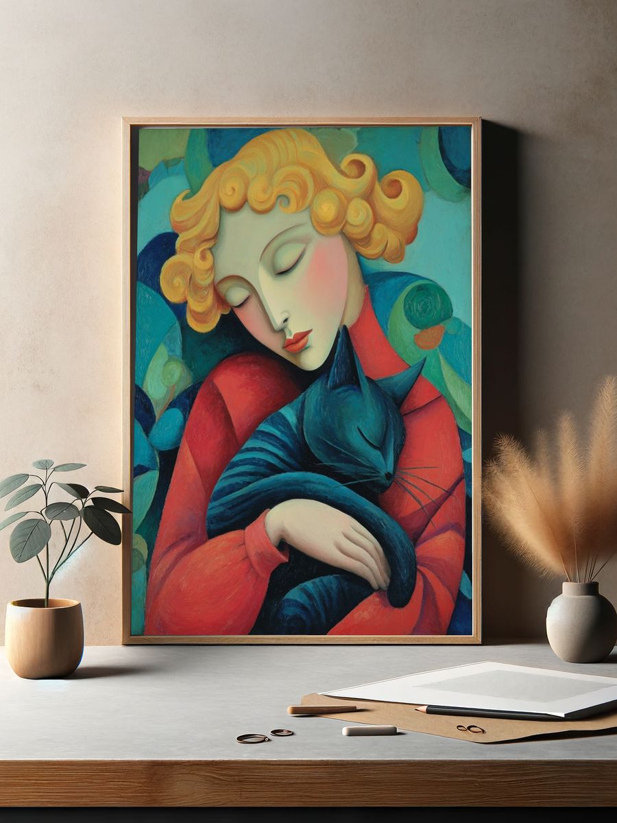 Sleeping Woman with Cat Print. — room view 2
