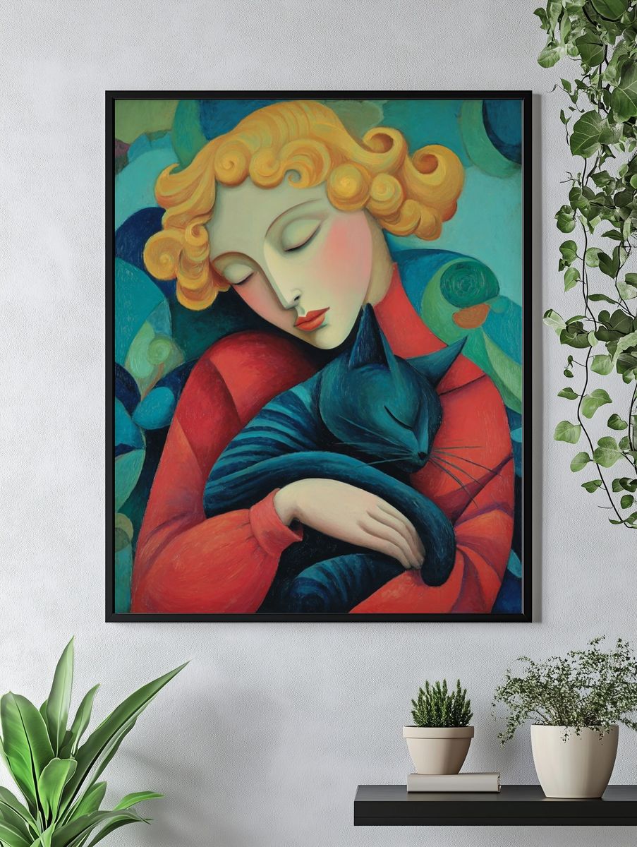 Sleeping Woman with Cat Print. — room view 4