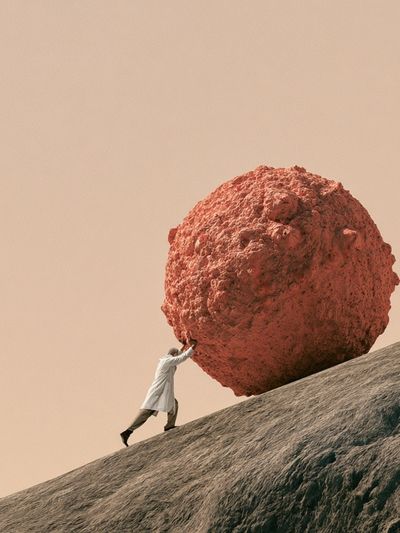 Man Pushing Boulder Surrealism Print.