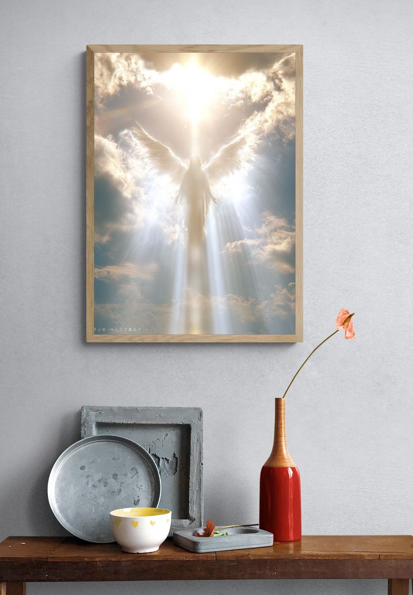 Celestial Angel in Clouds Poster. — room view 3