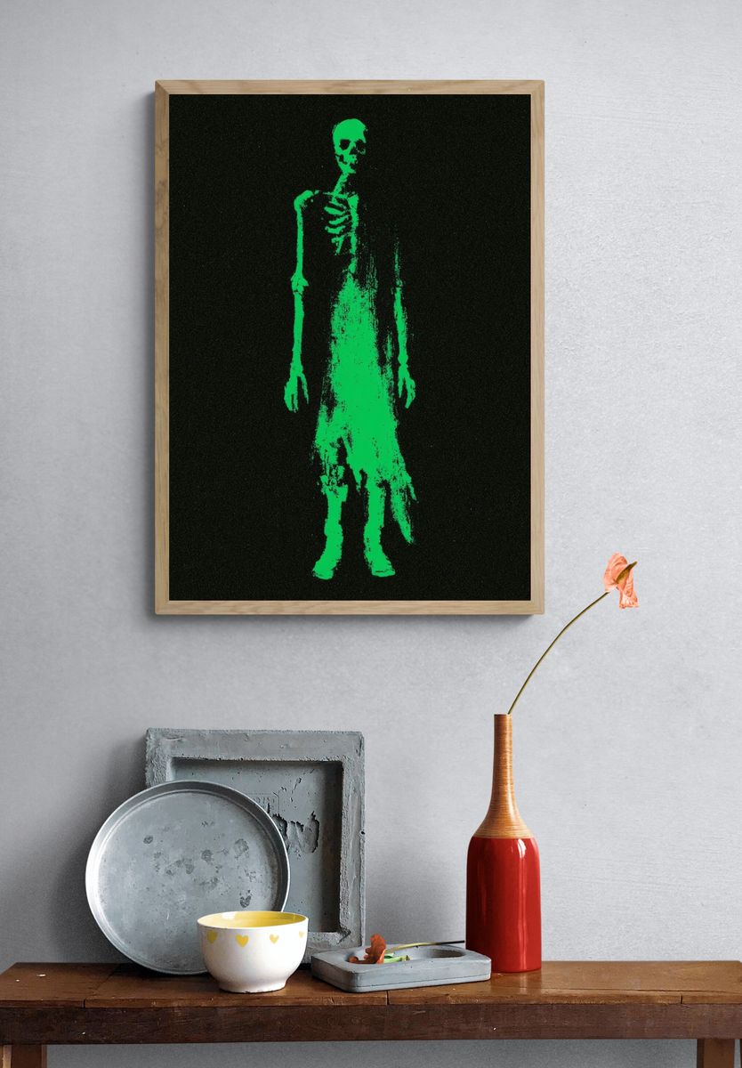 Neon Skeleton Figure Horror Print. — room view 3