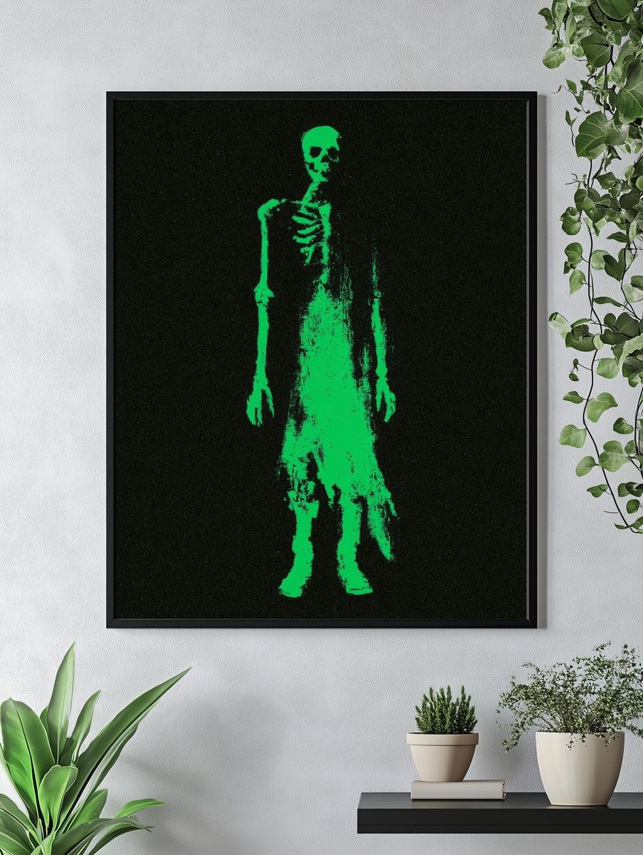 Neon Skeleton Figure Horror Print. — room view 4