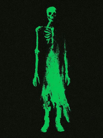 Neon Skeleton Figure Horror Print. poster