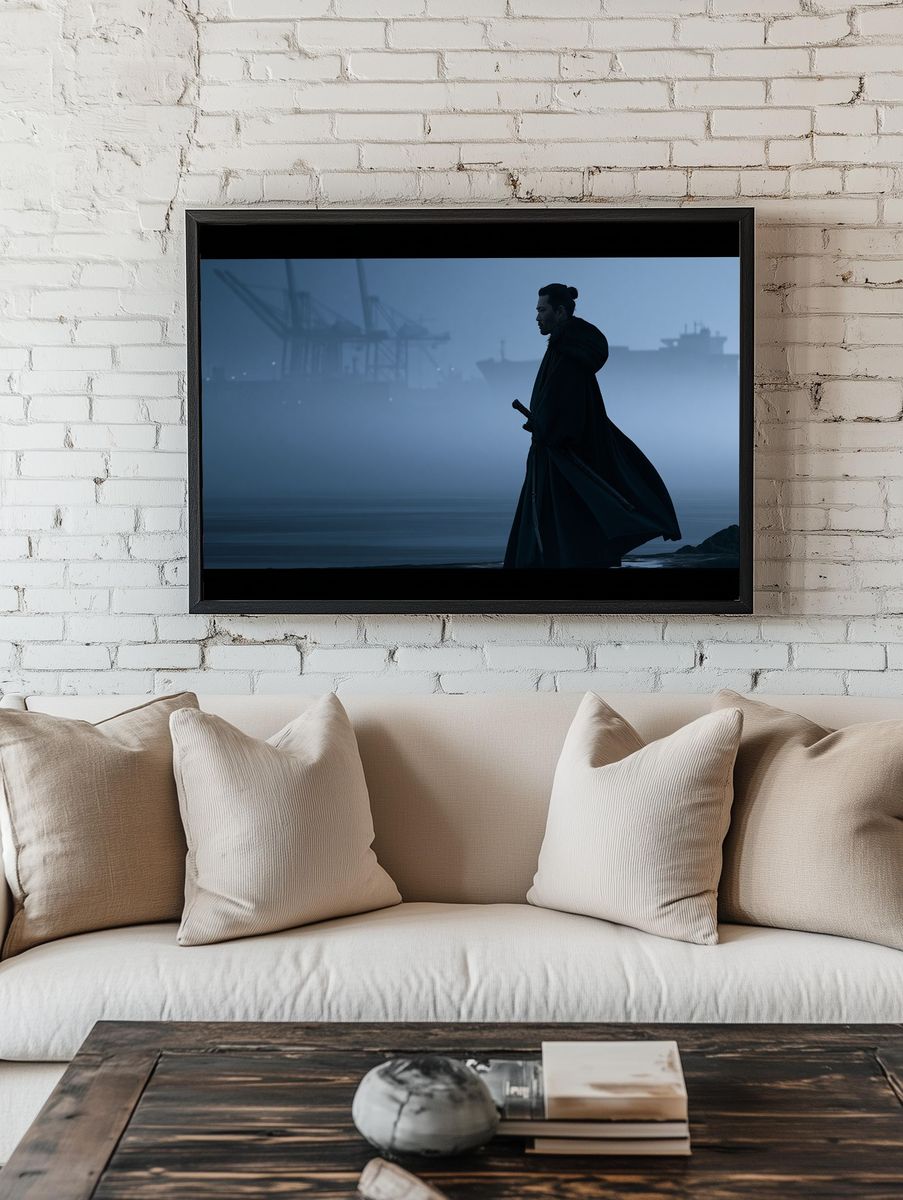 Samurai Harbor Silhouette Poster. room preview