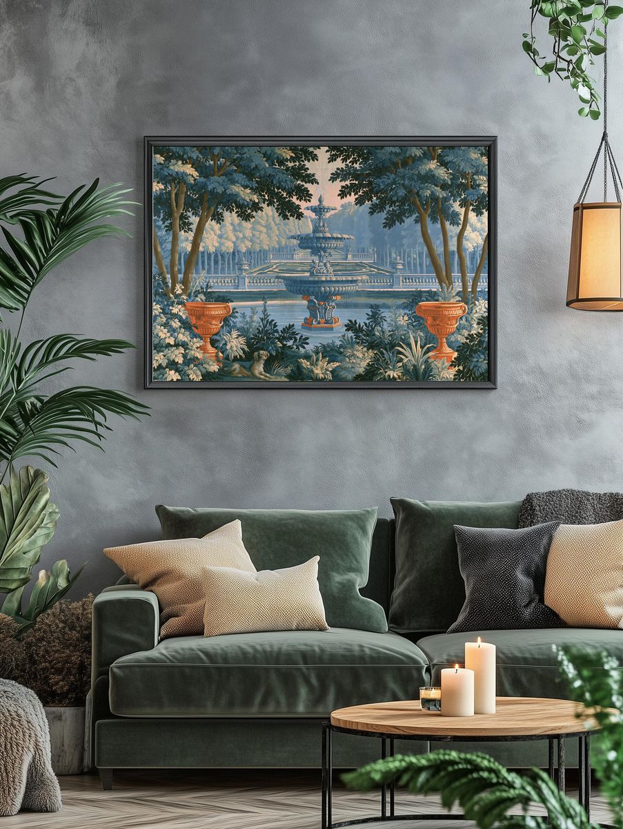 Formal Garden Fountain Print. — room view 4