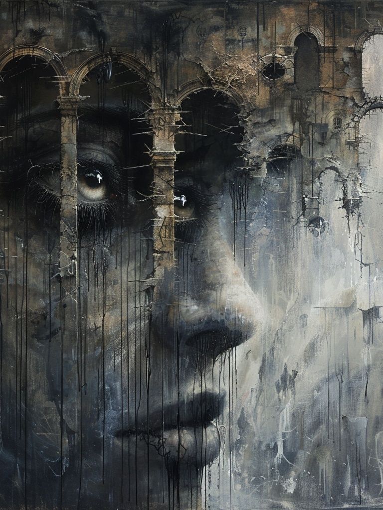 Surreal Face in Ruins Print. poster detail