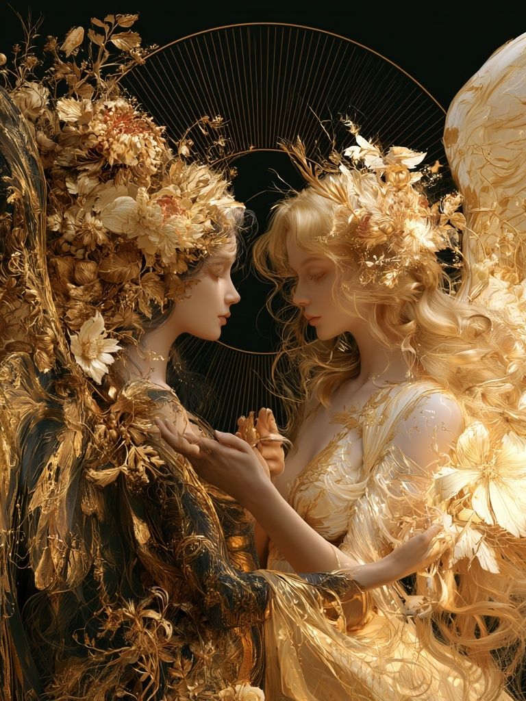Golden Floral Duet Fine-Art Print. poster — fine-art art