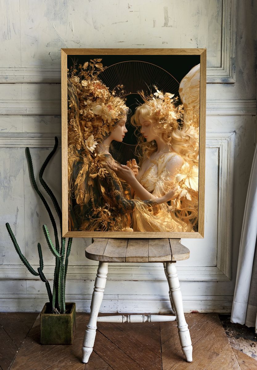Golden Floral Duet Fine-Art Print. — room view 1