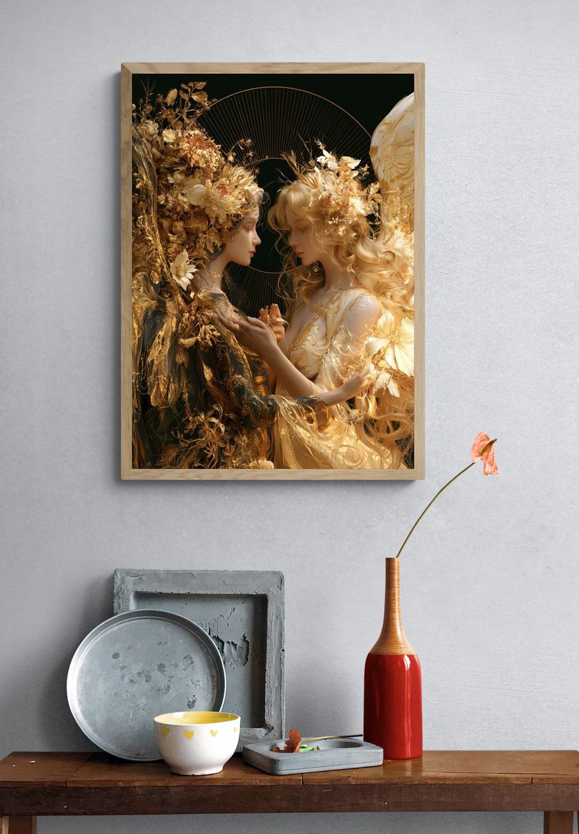 Golden Floral Duet Fine-Art Print. — room view 3