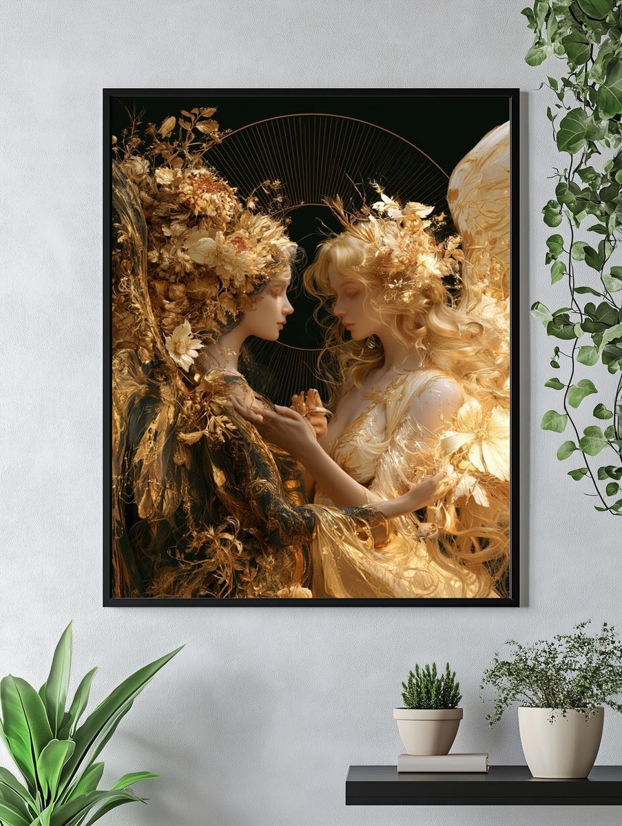 Golden Floral Duet Fine-Art Print. — room view 4