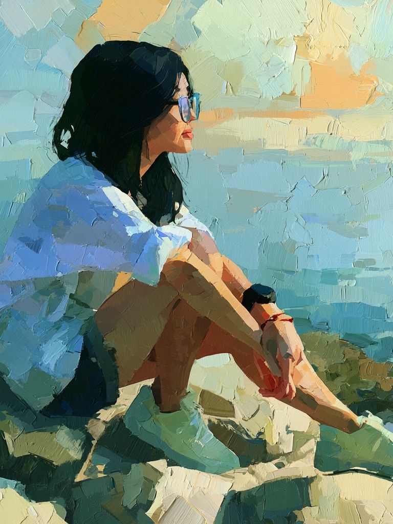 Seaside Woman Portrait Print. poster detail