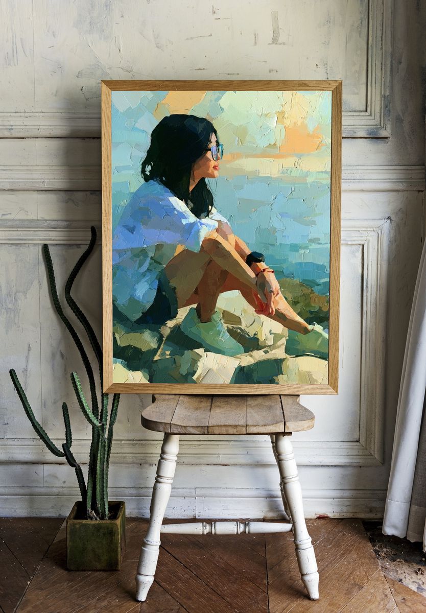 Seaside Woman Portrait Print. room preview