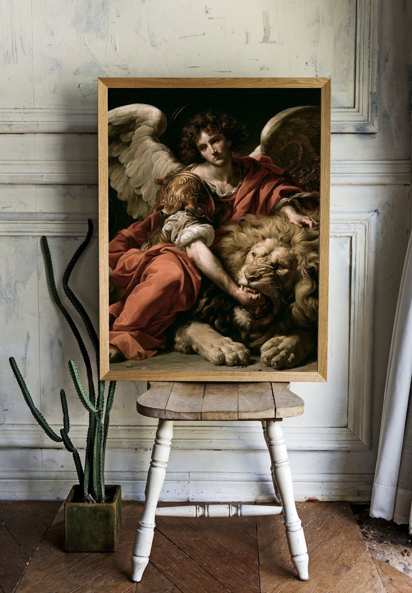 Archangel and Lion Renaissance Print. — room view 1