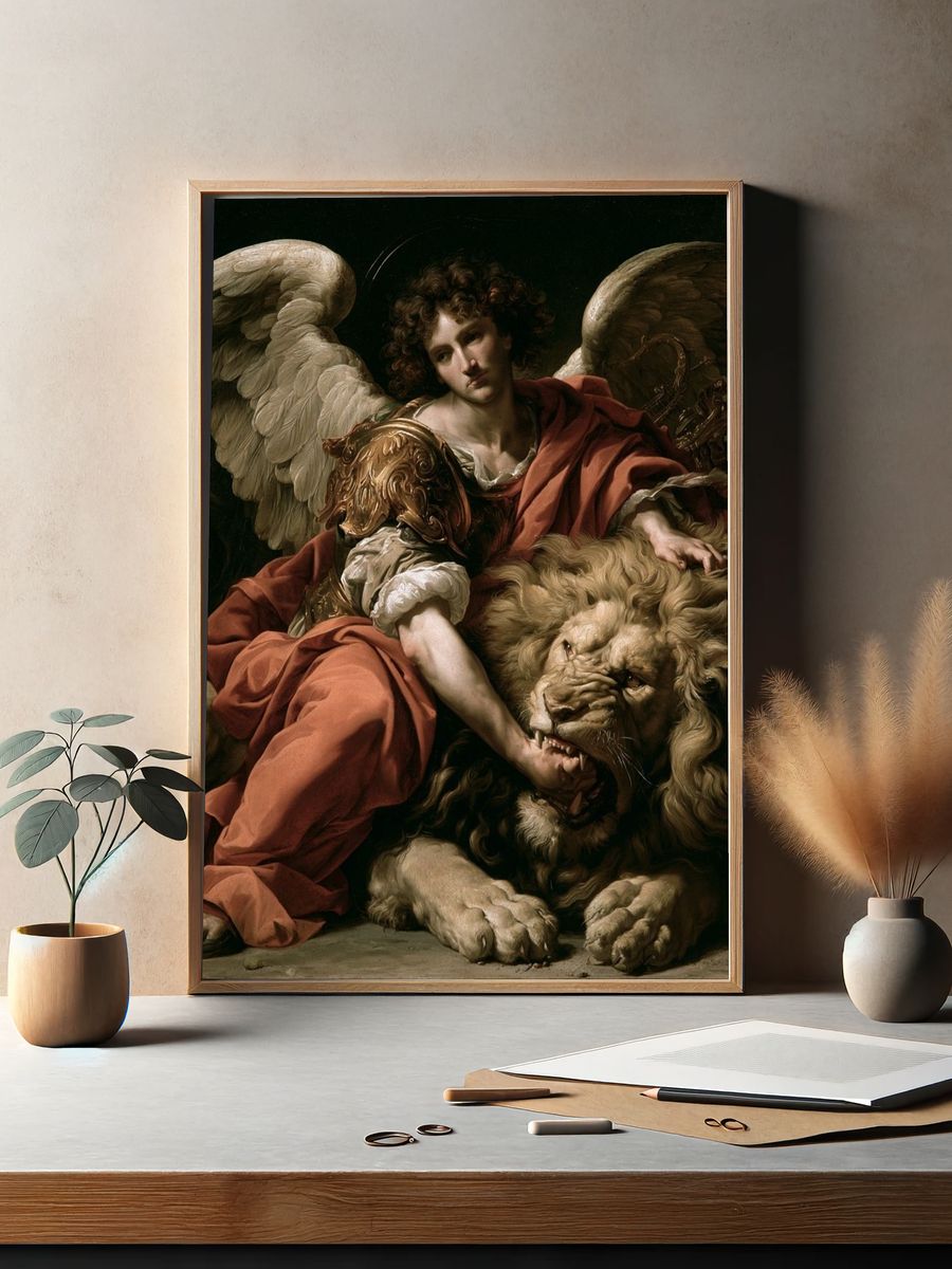 Archangel and Lion Renaissance Print. — room view 2
