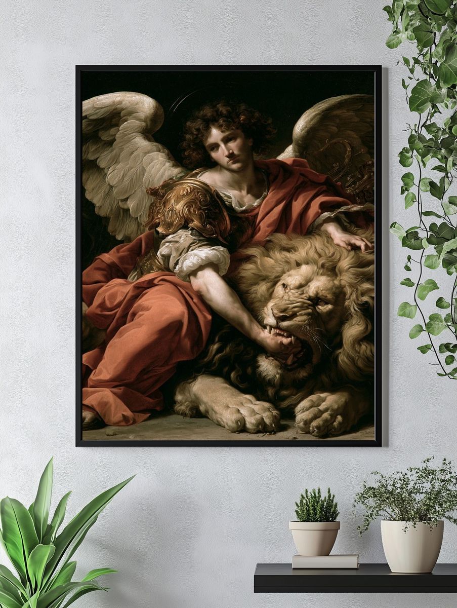 Archangel and Lion Renaissance Print. — room view 4