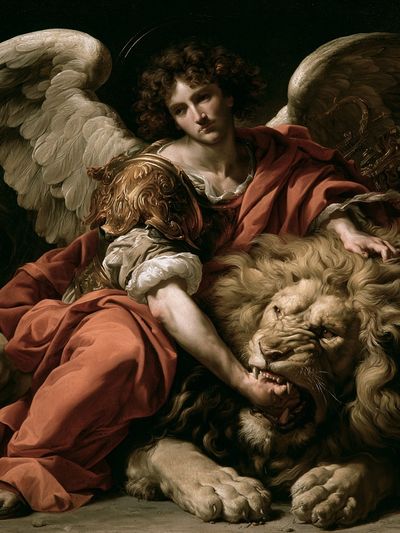 Archangel and Lion Renaissance Print.