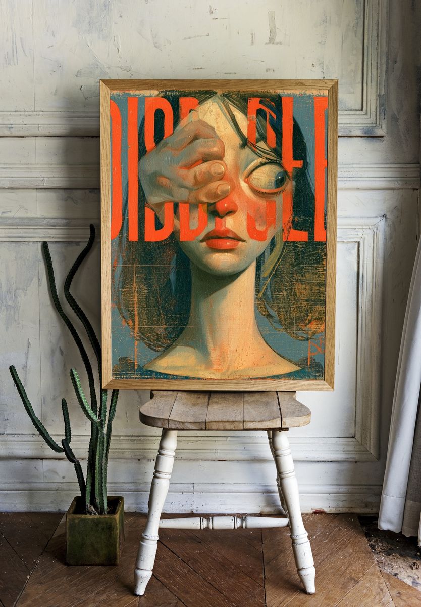 Surreal Dissonance Portrait Print. room preview
