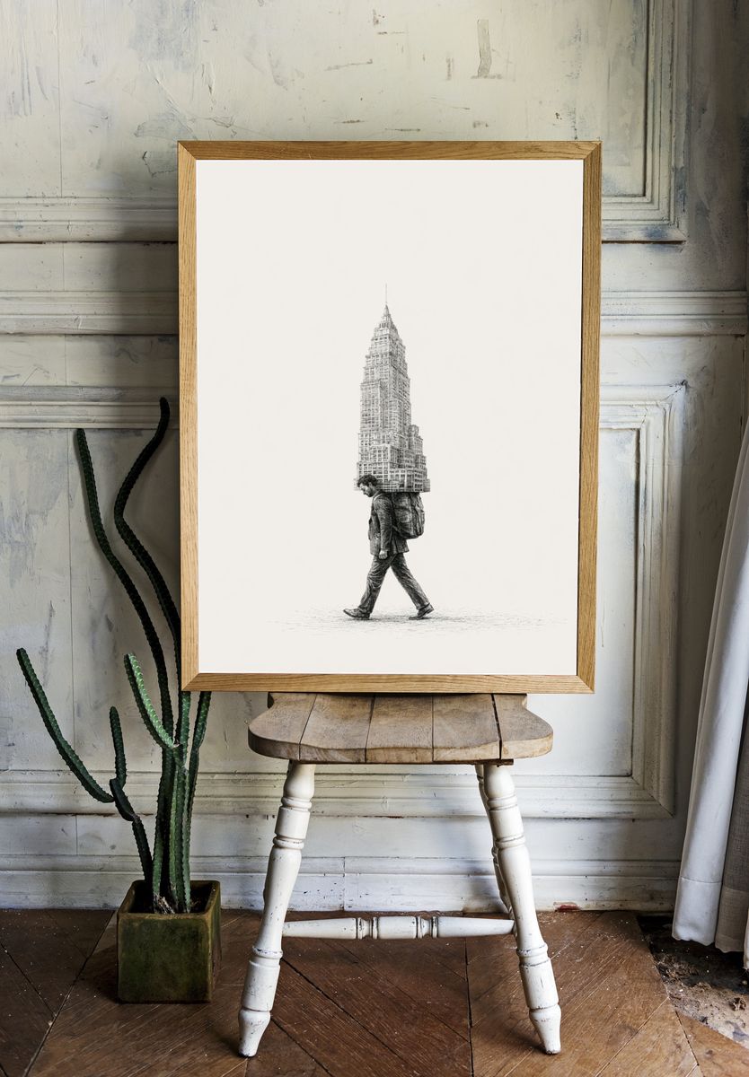 City Walker Surrealism Print. room preview