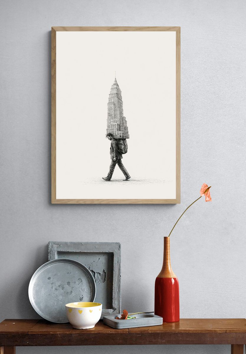 City Walker Surrealism Print. — room view 3