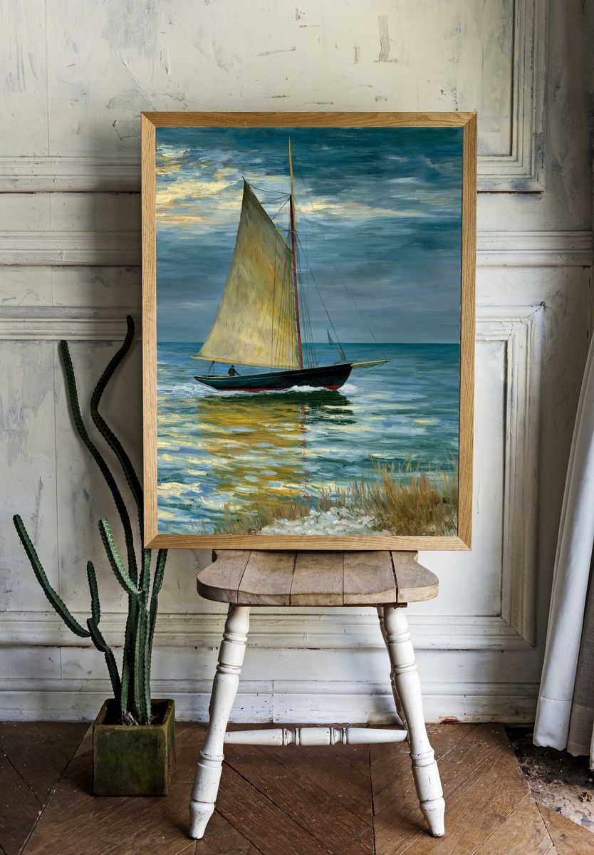 Sailboat at Sea Fine-Art Print. room preview