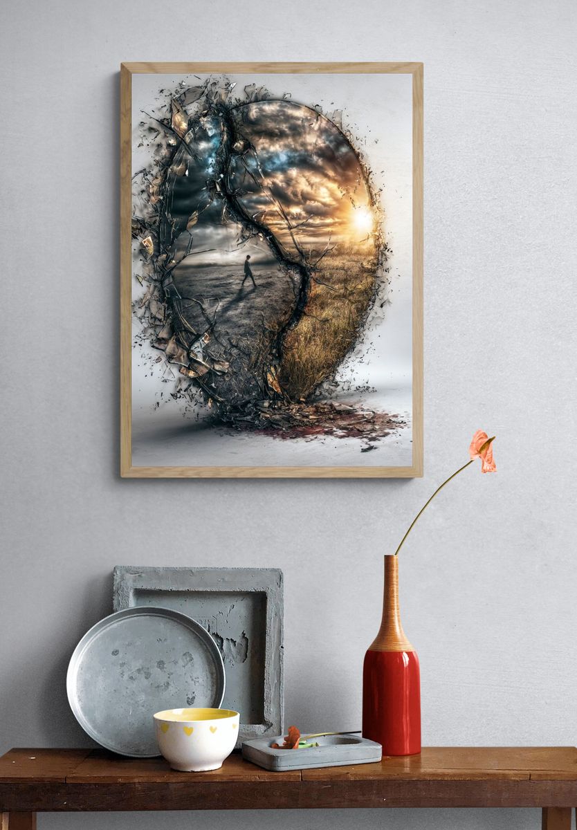 Surreal Broken Mirror Landscape Print. — room view 3