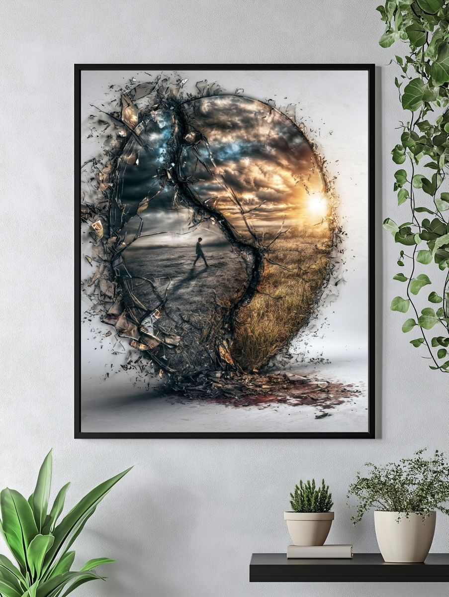 Surreal Broken Mirror Landscape Print. — room view 4