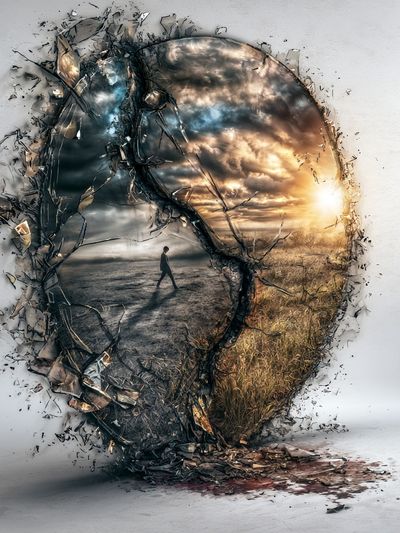 Surreal Broken Mirror Landscape Print.