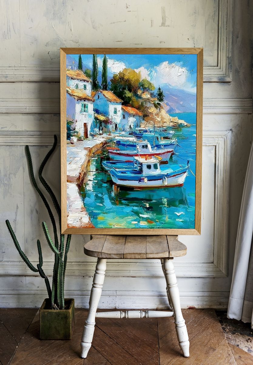 Mediterranean Harbor — Fine-Art Print. room preview