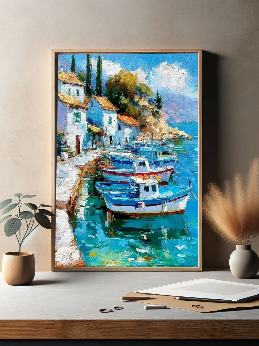 Mediterranean Harbor — Fine-Art Print. — room view 2