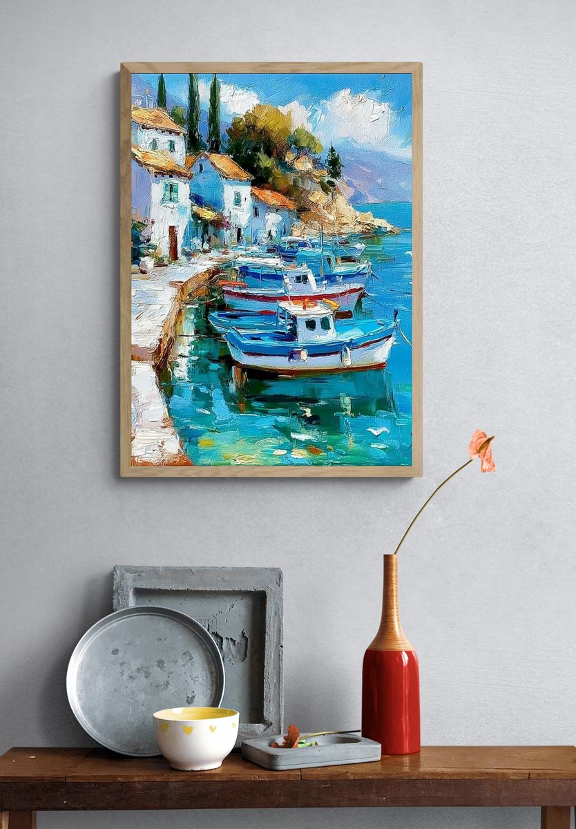 Mediterranean Harbor — Fine-Art Print. — room view 3
