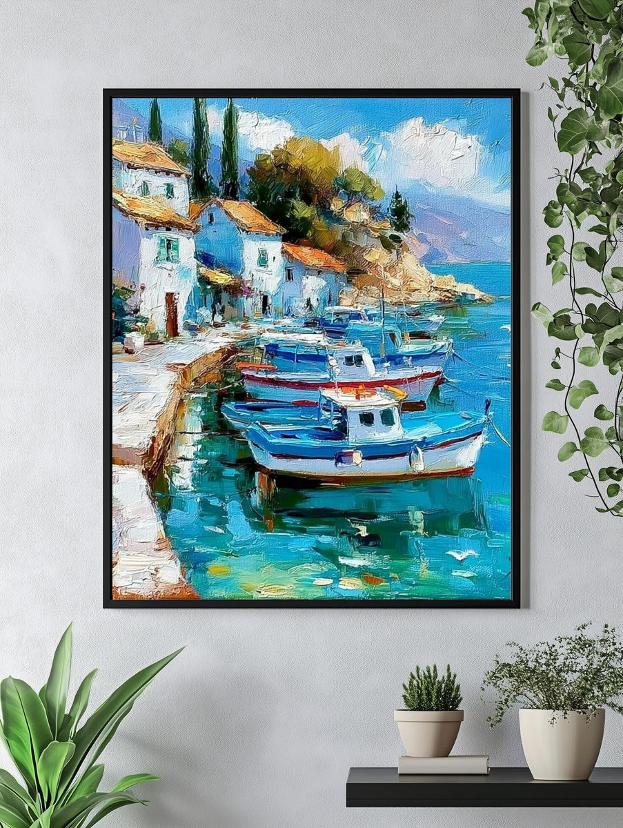 Mediterranean Harbor — Fine-Art Print. — room view 4
