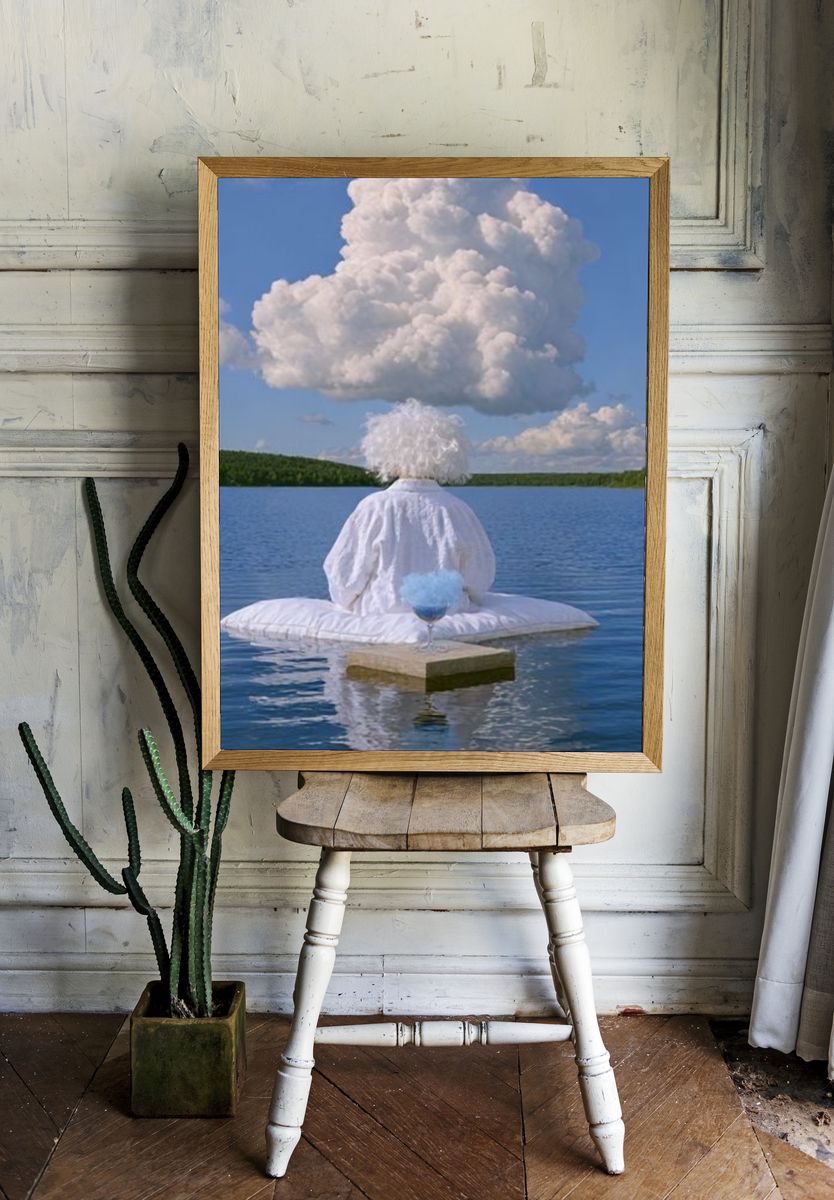 Dreamlike Lake Figure Surrealism Print. room preview