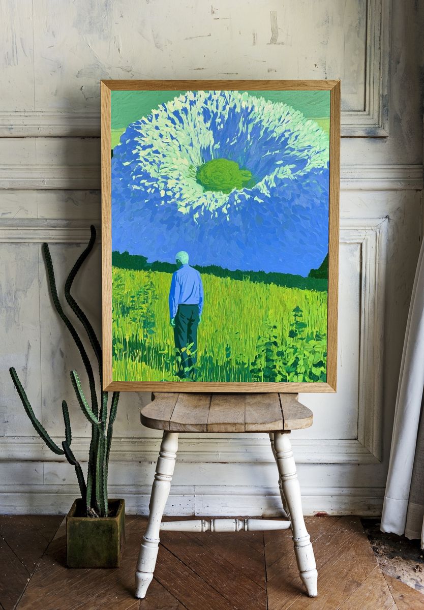 Surreal Flower Field Print. room preview