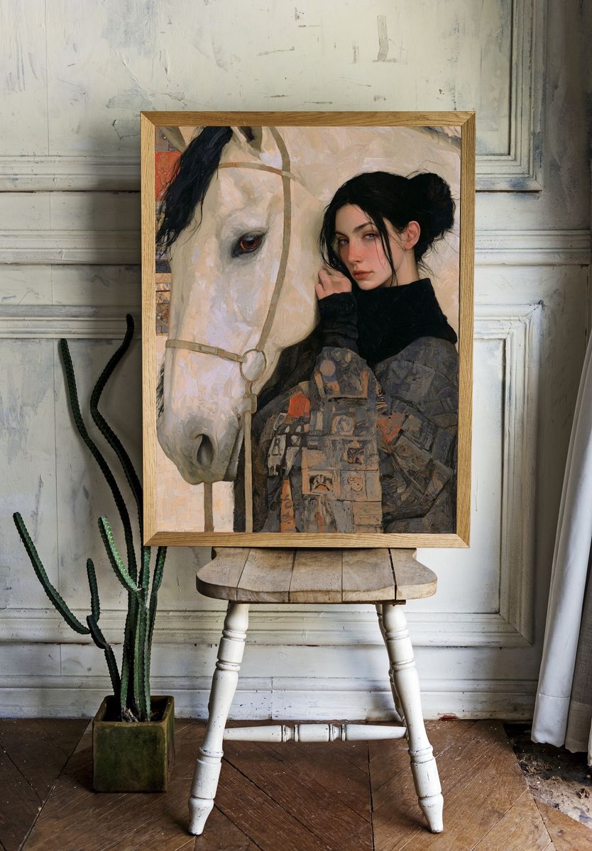 Girl with White Horse Fine-Art Poster. room preview