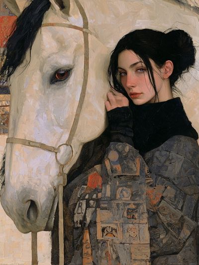 Girl with White Horse Fine-Art Poster. poster