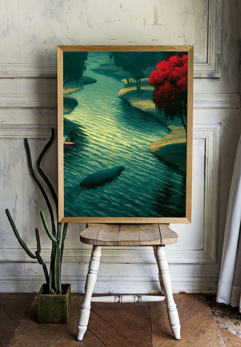 Dreamy River Landscape Print. room preview