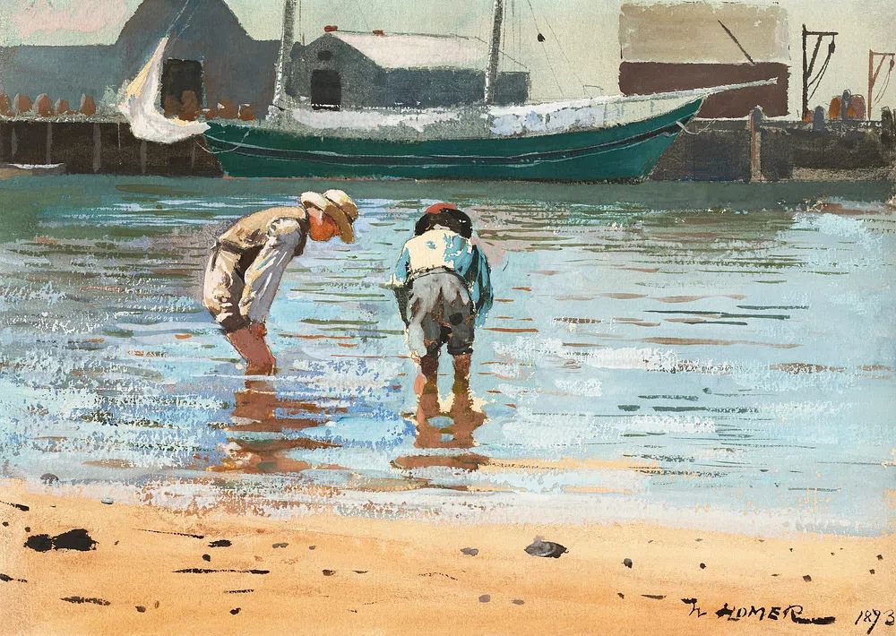 Boys Wading (1873) Winslow Homer. poster — fine-art art