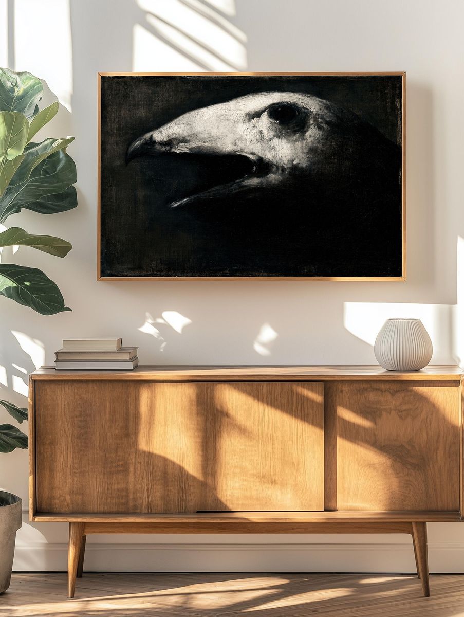 Raven Skull Dark Fine-Art Poster. — room view 3