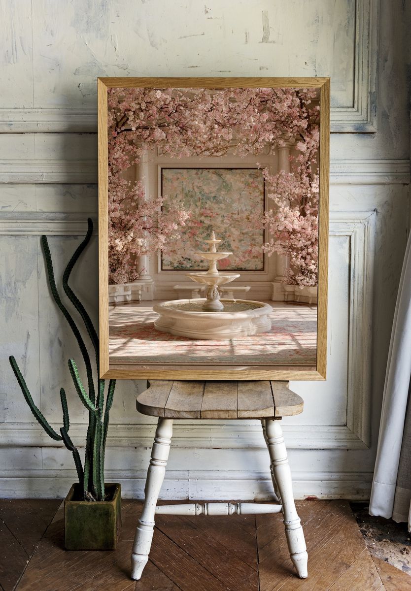 Blush Blossom Fountain Interior Print. room preview