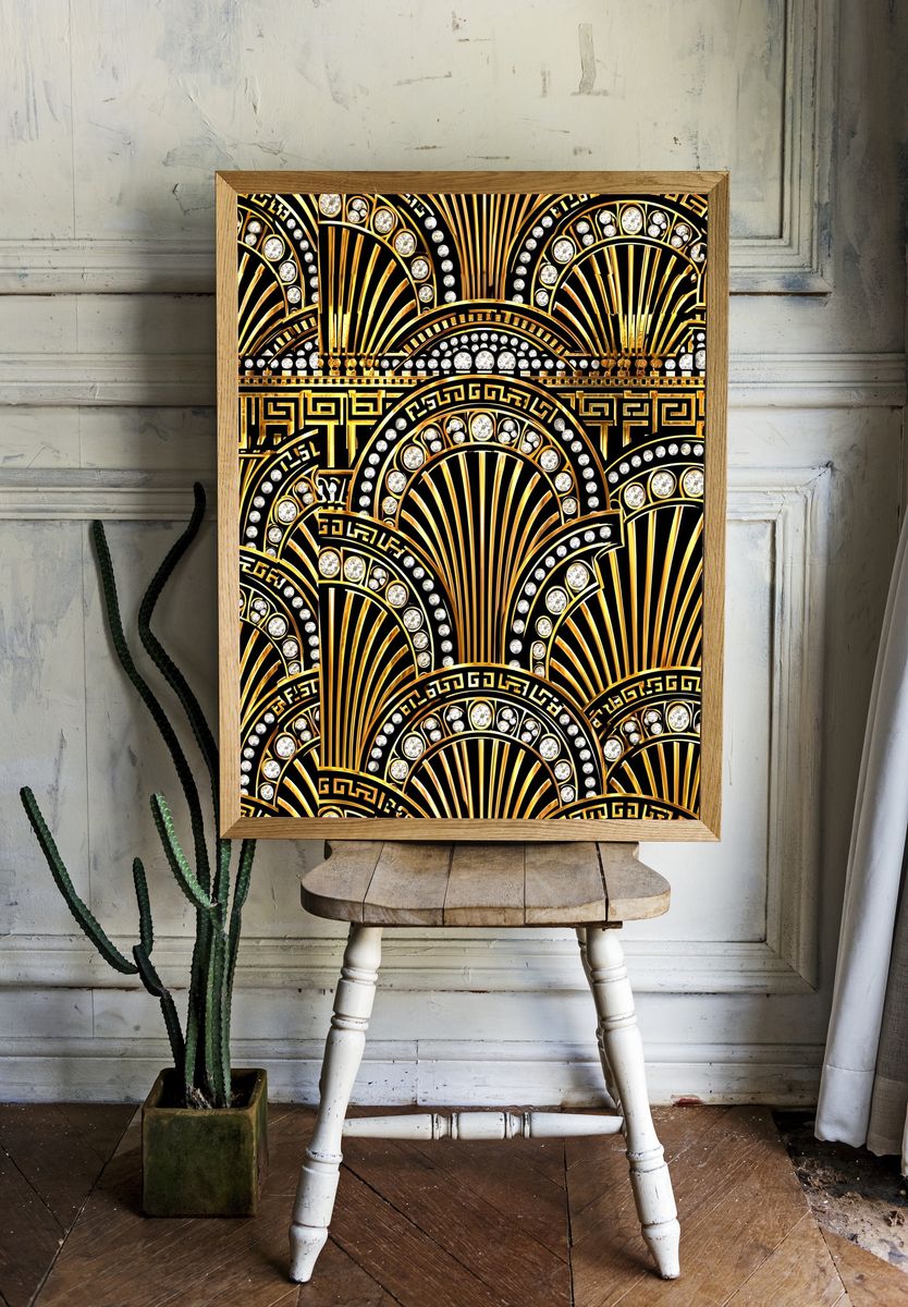 Art Deco Gold Fan Pattern Poster. — room view 1