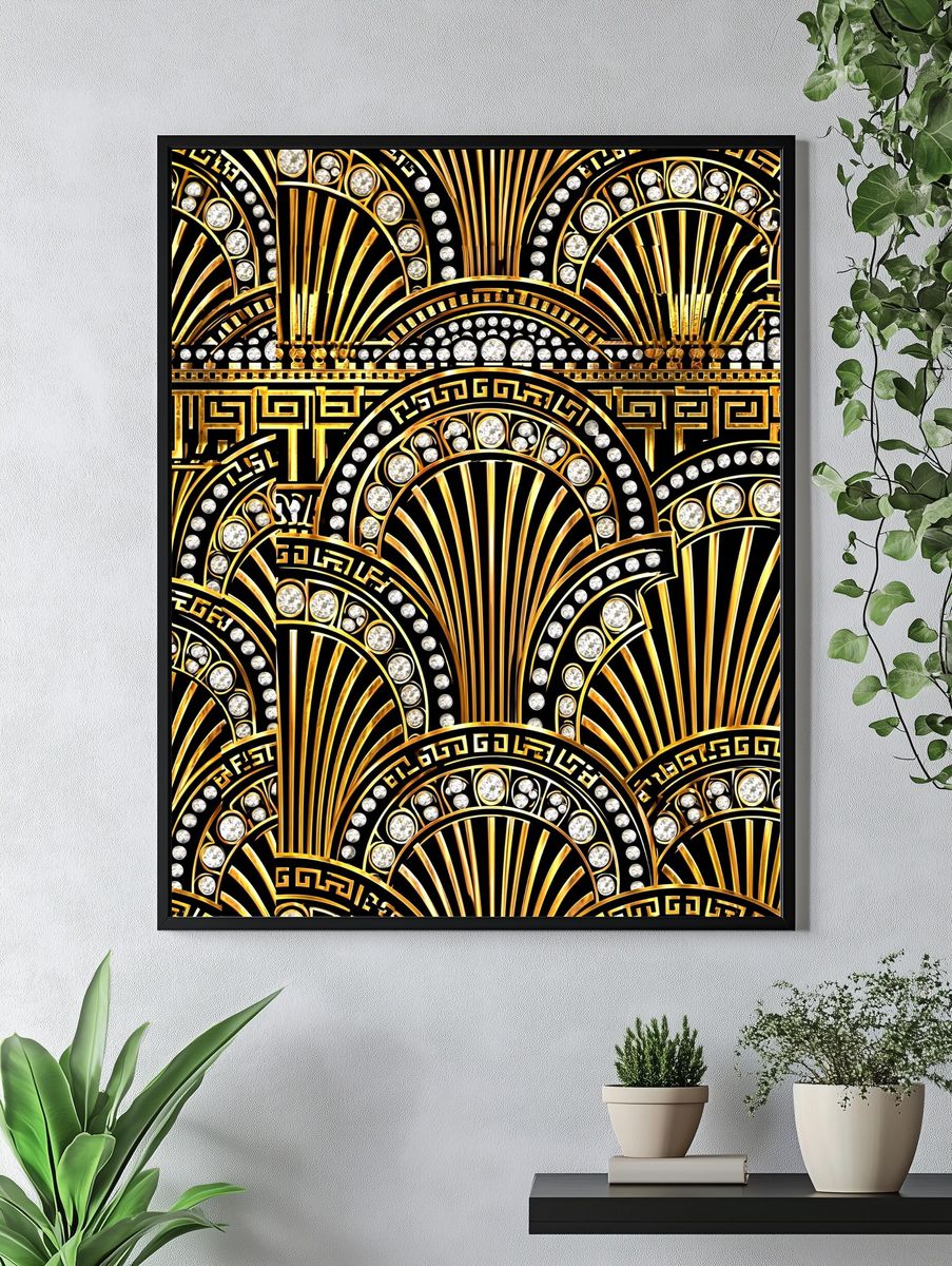 Art Deco Gold Fan Pattern Poster. — room view 4