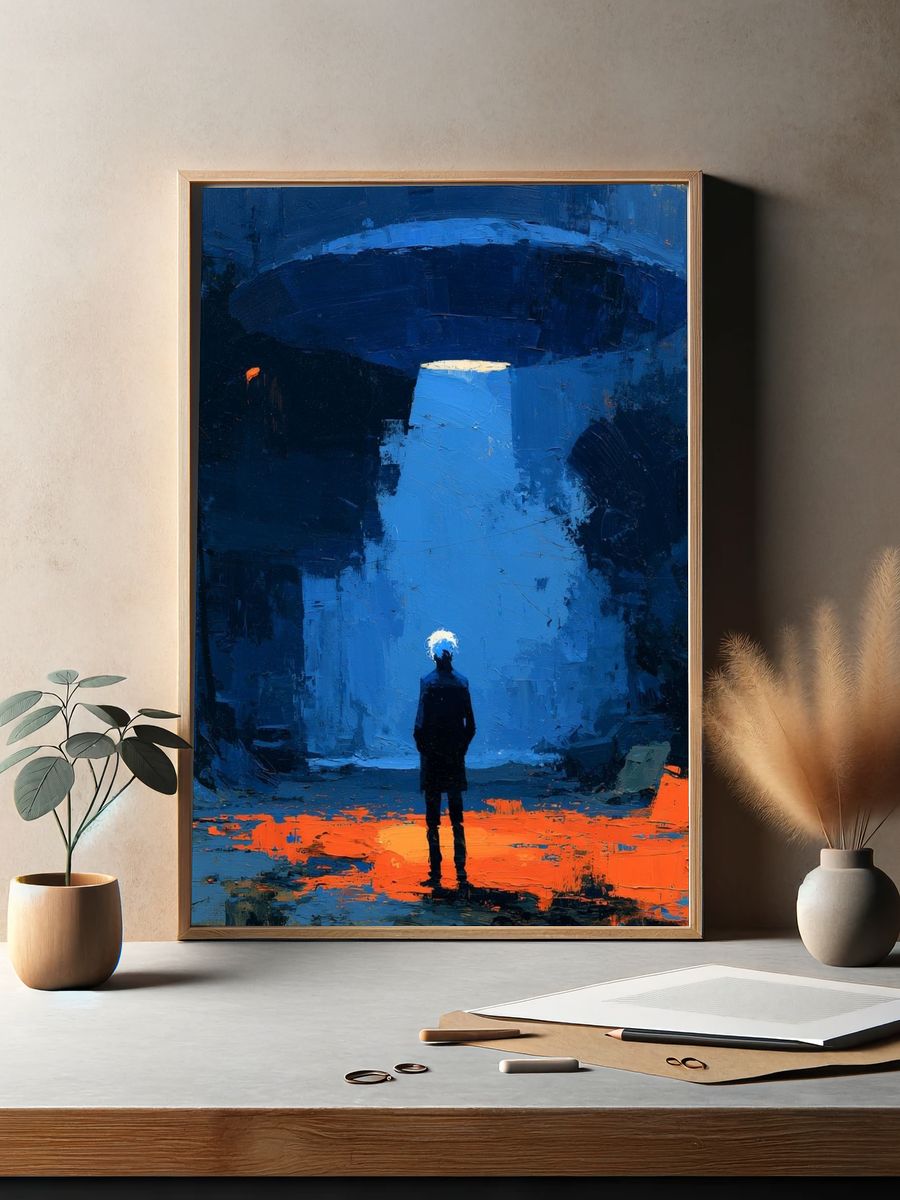 Lone Figure in Blue Abyss Print. — room view 2