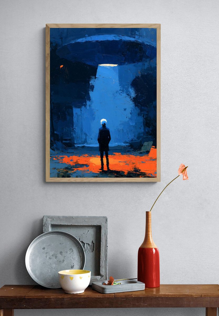 Lone Figure in Blue Abyss Print. — room view 3