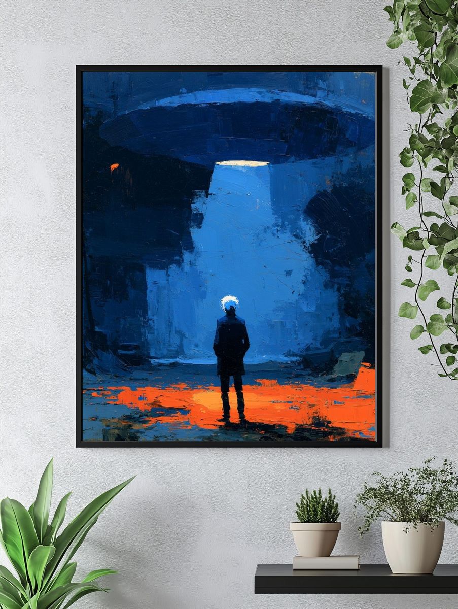 Lone Figure in Blue Abyss Print. — room view 4