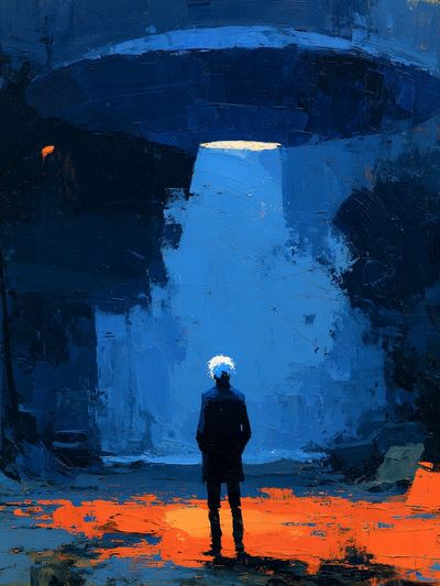 Lone Figure in Blue Abyss Print.