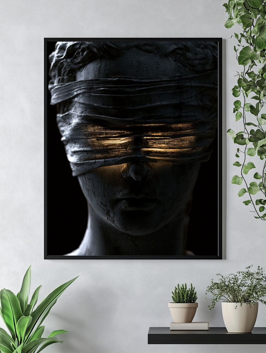 Blindfolded Statue Surrealism Print. — room view 4
