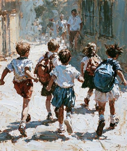 Children Running Street — Fine-Art Print. poster — fine-art art