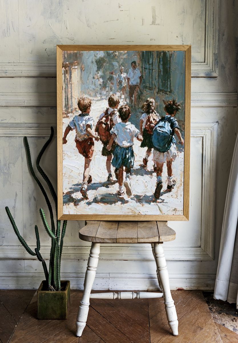 Children Running Street — Fine-Art Print. room preview