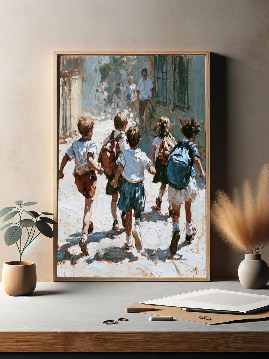 Children Running Street — Fine-Art Print. — room view 2